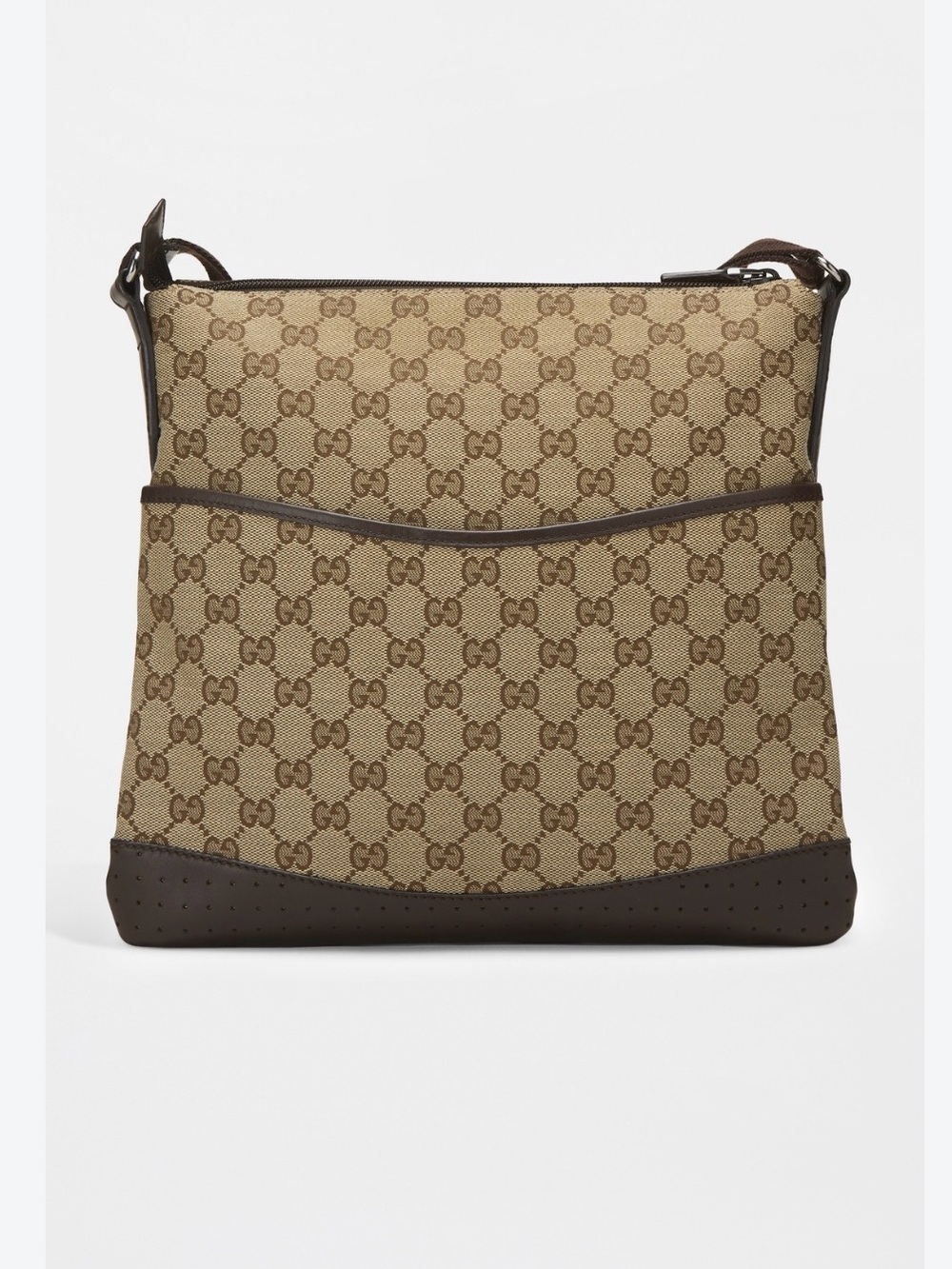 Gucci GG Canvas Perforated Leather Messenger Bag Brown & Beige